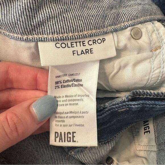 NWOT PAIGE Colette Crop Flare Distressed Medium Wash Jeans Size 27 - Picture 6 of 8
